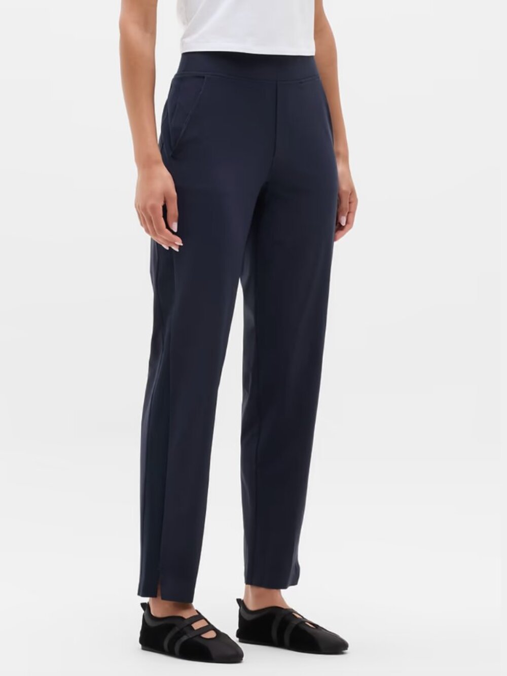 Athleta Pants Womens 6 Reg Navy Blue Brooklyn Ribbed Waistband Panels Mid Rise